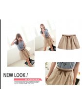 Ladies New Fashion Pleated Pure Color Slim Fit Skirt With Belt
