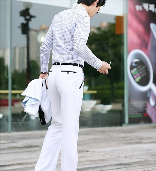 New Men White Suit With Black Trim One Button Flat Front Pants Suit