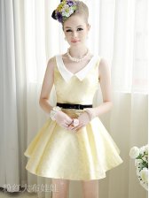 Summer Fashion Yellow V-neck Jacquard Sleeveless Dress