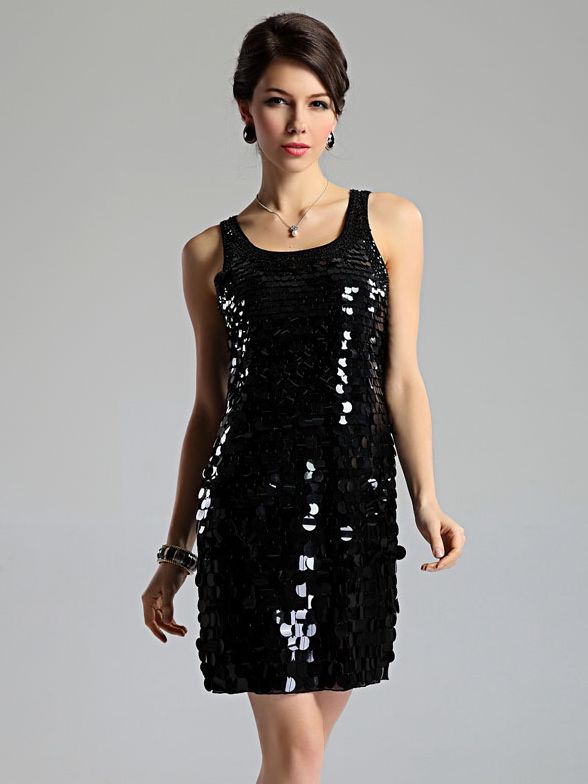 2012 Lady's Fashion Round Neck Sequin Design Tank Party Dress