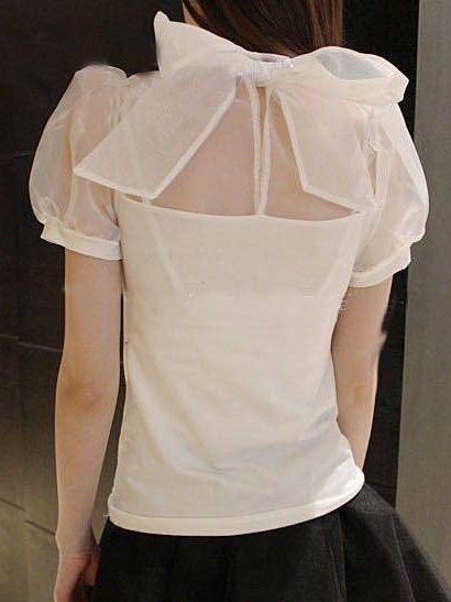 Wholesale Romantic Style Bow Back Puff Sleeve Blouse