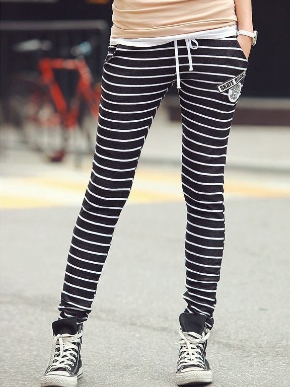 New Women Vogue Striped Slim Fit Casual Long Pants