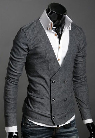 Wholesale Man's Fashion Double Breasted Pure Color Cardigan
