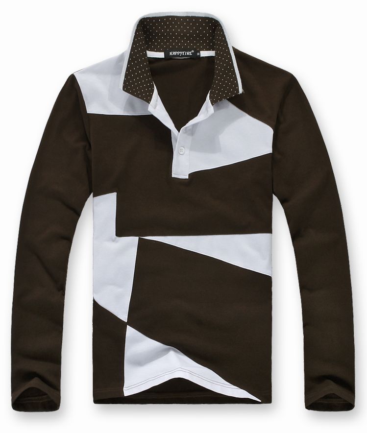 New Style Color Matching Long Sleeve Cotton Polo Shirt