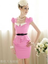 New Arrival Pure Color Pleated Belt Asymmetrical Dress