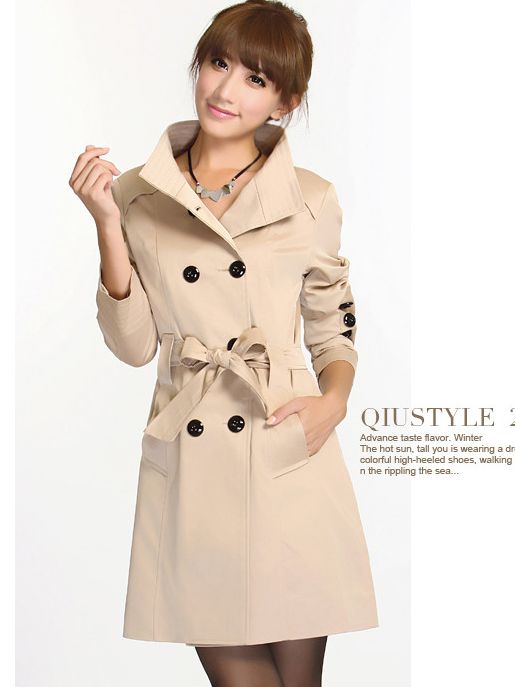 New Stylish Stand Collar Long Sleeve Slim Fit Trench Coat