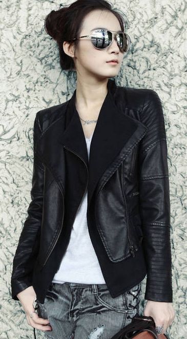 New UK Style Double Collar Zip up Slim Leather Jacket Coat