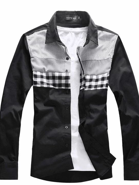 Wholesale Men's Big And Small Grid Patched Shirt