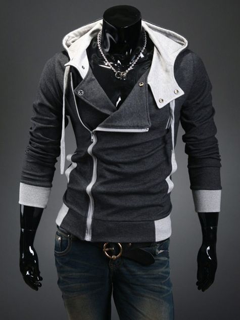 Korean Stylish Inclined Zipper Long Sleeve Hoodies