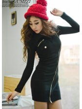 Korean Style Side Zipper Turn Collar Slim Dress