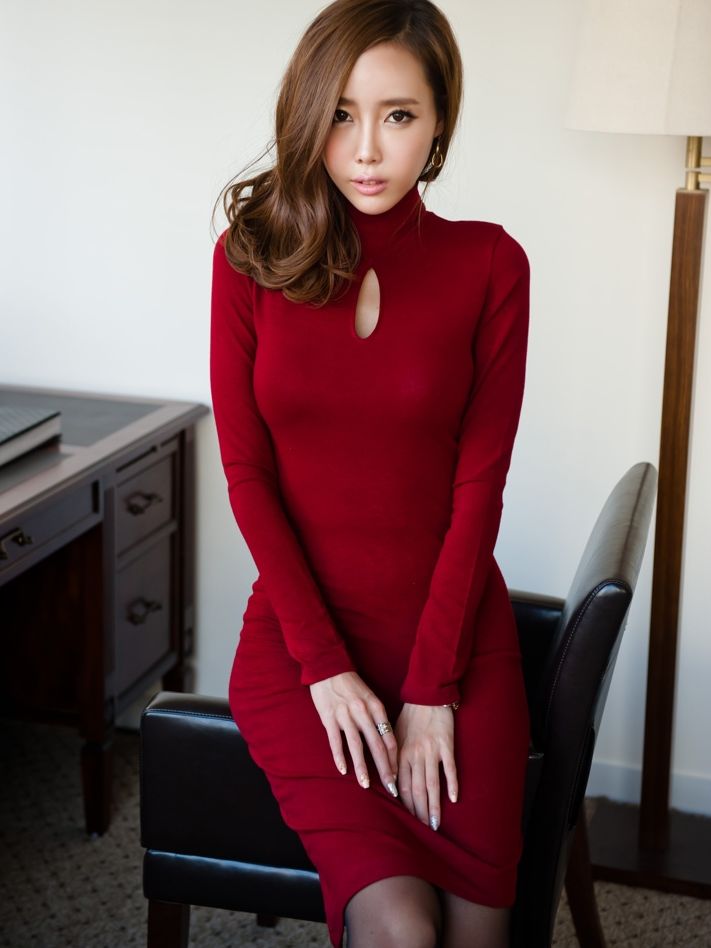 red roll neck dress