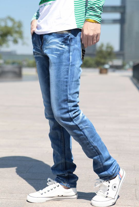 Men Washed Rear Union Jack Pocket Slim Fit Denim Jeans