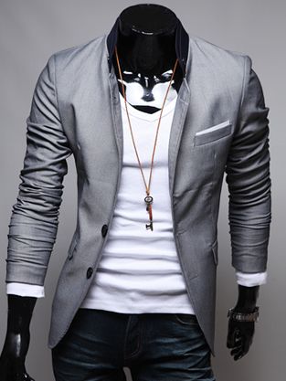 Modern Fashion Two Buttons Pockets Design Gray Suit