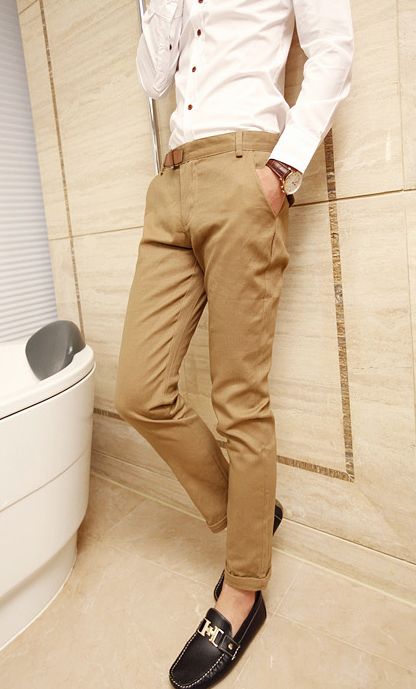 Trendy Men Belt Decoration Pockets Design Casual Pants