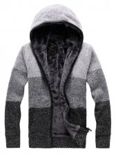 Winter Fashion Men Color Block Zipper Hooded Sweater