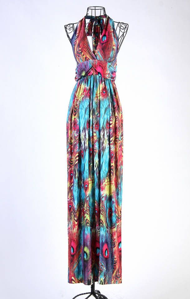 Exotic Fashion Colorful V-neck Halter Dress