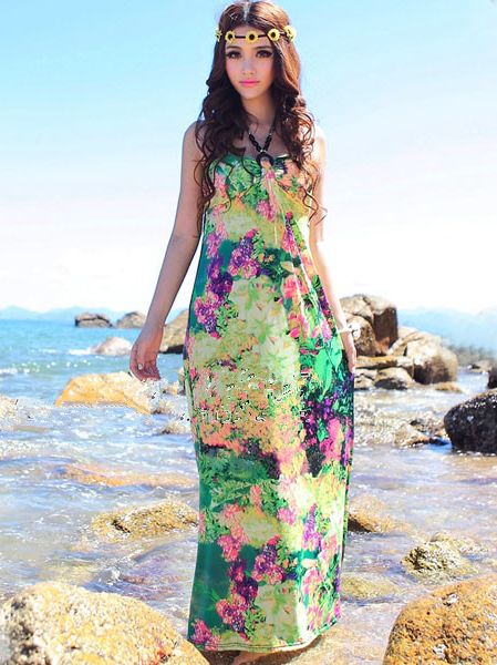 Hot New Summer Floral Printing Slim Halter Maxi Dress