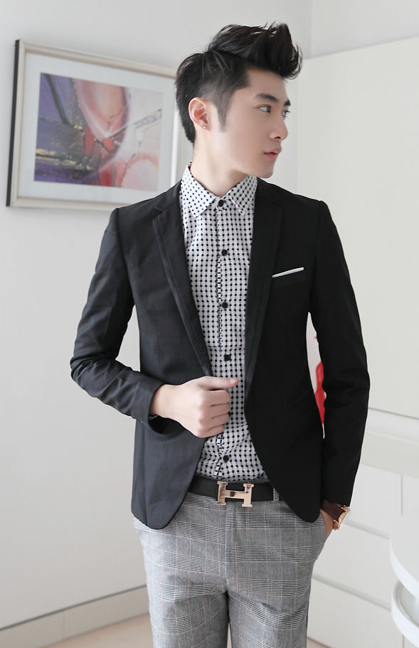 Classic Style One Button Turn Collar Black Suit