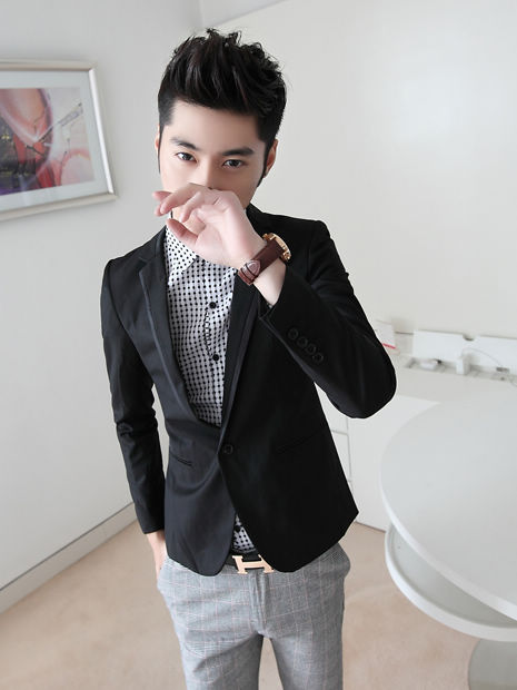 Classic Style One Button Turn Collar Black Suit