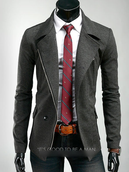 Fashion Man Side Pocket Long Sleeve Zipper Suit