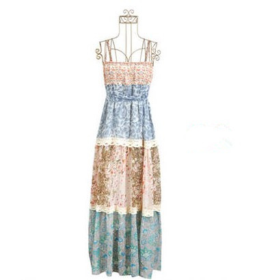 New Boho Style Empire Waist Floral Print Straps Maxi Dress