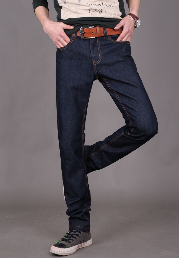 New Stylish Man Side Pocket Plaid Slim Jeans
