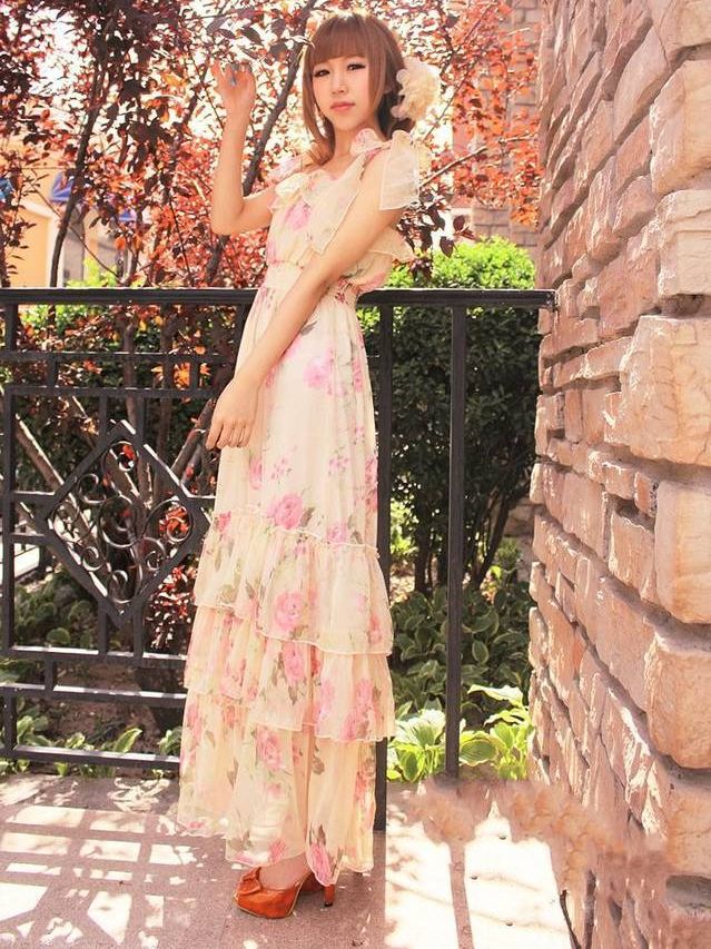 New Summer Floral Off-shoulder Full-length Dress