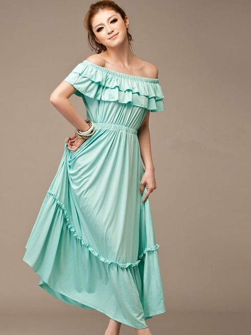 ruffle neck maxi dress