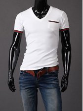 Stylish Men Bead Chain Decorated Metal Collar Fitted Shirts