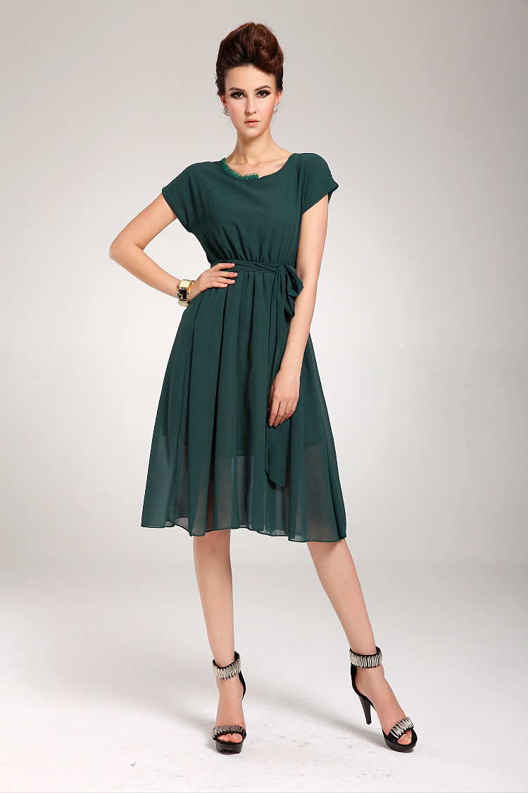 Wholesale Summer Elegant Solid Color Chiffon Short Sleeve Green Maxi Dress Hr032921dg Wholesale7 5008