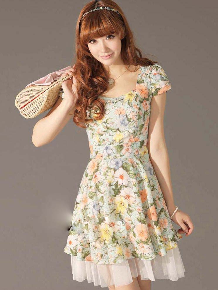 Rural Fashion Square-cut Collar Floral Dress