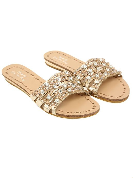 gold flat slippers