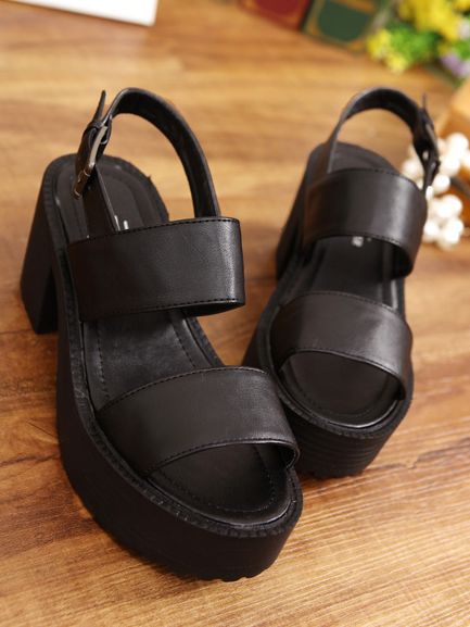 black chunky buckle sandals