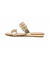 Summer Sweet Diamond Beading Hollow-out Gold Open Toe Flat Slippers
