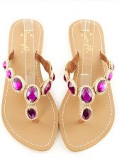 Fashion Lady Purple Diamond Hollow-out Open Toe Flat Slippers