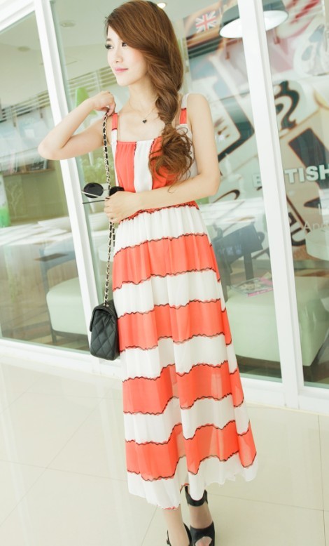 Hot Summer Boat Neck Stripes Sleeveless Maxi Dress