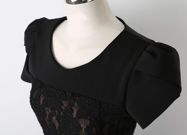 Korean Style Petal Sleeve Lace Black Dress