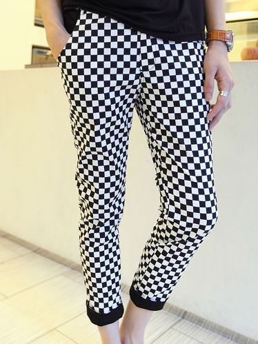 black white checkered pants mens