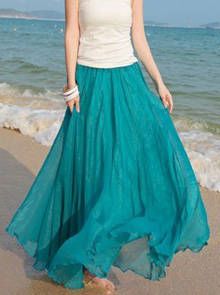 Beach Style Chiffon Blue Long Skirt
