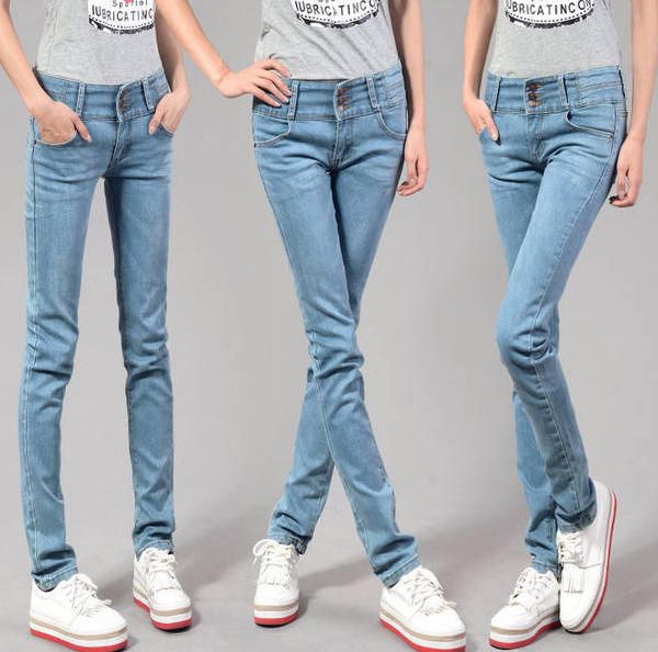 New Fashion Fitted Light Blue Pure Color Jeans