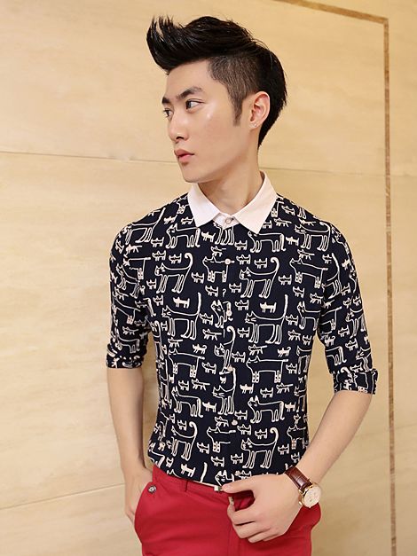 cat print dress shirt