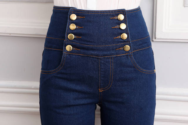 New Fashion Double Buttons High Waist Jeans