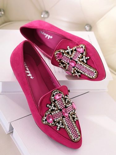 Korean Style Diamonds Studded Solid Color Flats