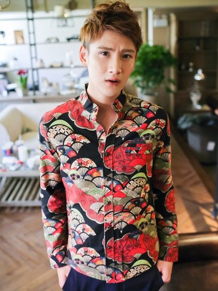 Men Stylish Floral Print Long Sleeve Casual Shirt