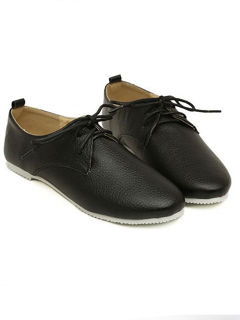New Arrival Solid Color Round Toe PU Shoelace Flats