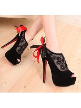Sexy Lady Rubber Sole Peep-toe Lace Thin Heels Suede Pumps