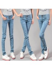 New Fashion Fitted Light Blue Pure Color Jeans