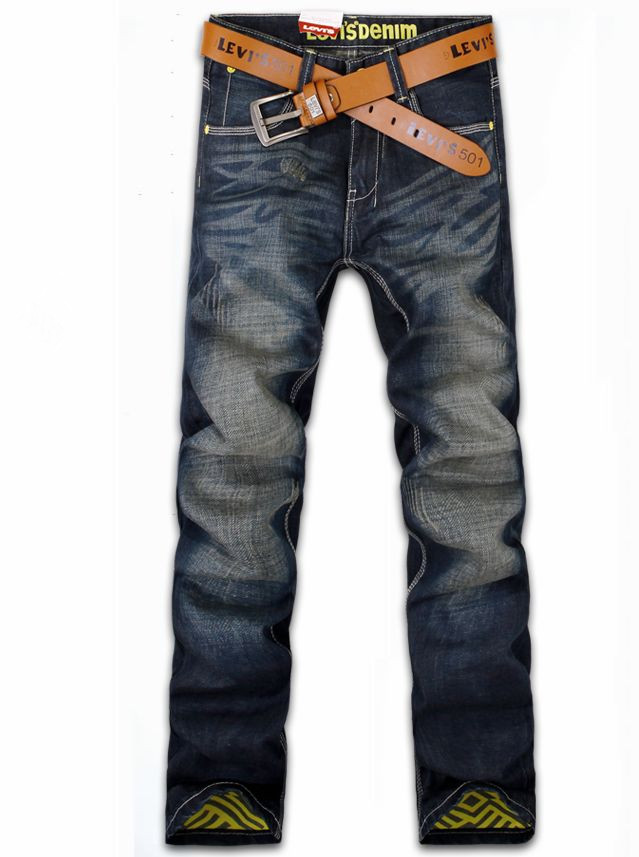 New Trendy Men Washed Inset Patch Straight Jeans