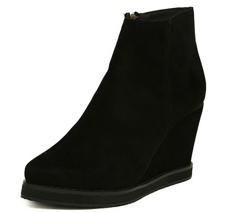 European Style Round Toe Rubber Sole Wedge Boots