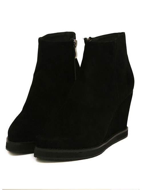 European Style Round Toe Rubber Sole Wedge Boots